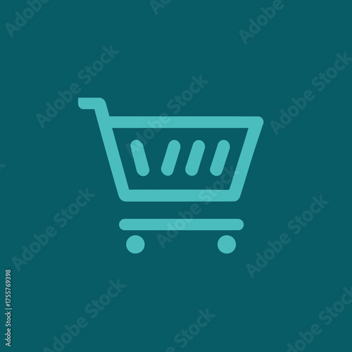 A simple teal shopping cart icon against a darker teal background