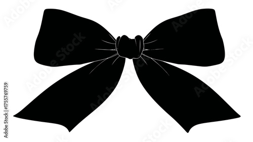 Bold black silhouette of a symmetrical bow with flowing ribbons and a knotted center