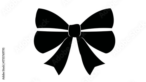 Bold black bow knot, elegant, symmetrical, with four flowing ribbon tails