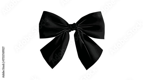 A crisp, black bow with delicate white highlights and flowing ribbon tails