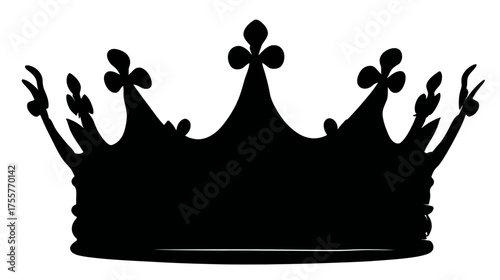 Black silhouette of a regal crown with ornate points and a decorative band
