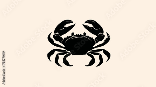 Black crab silhouette with raised claws on a light background