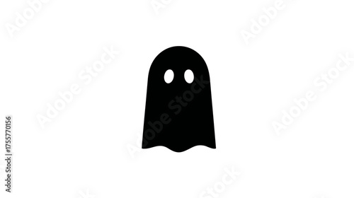 Minimalist black ghost icon with two white oval eyes on a white background
