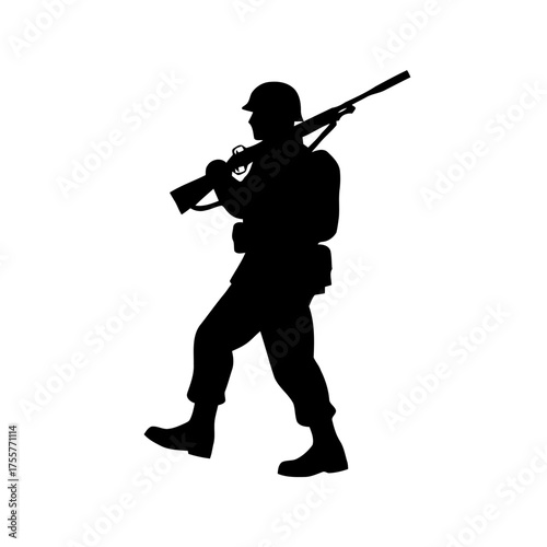 Silhouette soldier marching with rifle