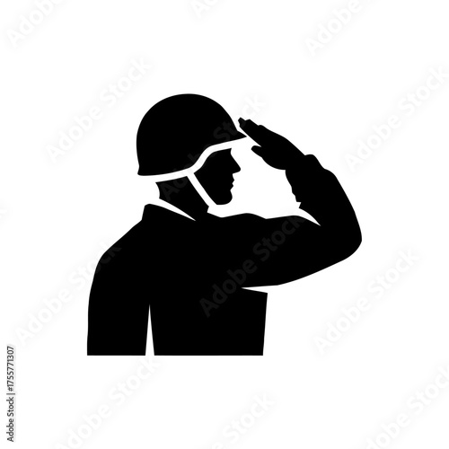 Iconic silhouette soldier saluting, wearing helmet, , symbolizing respect, honor, and military tradition