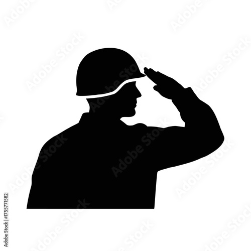 Silhouette soldier saluting, , representing military service, honor, and patriotism