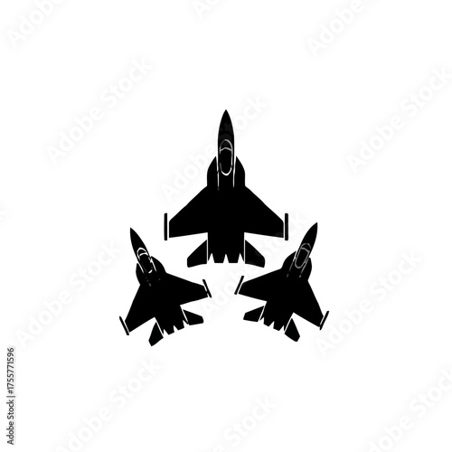 Three fighter jets flying in formation, representing air force, aviation, and speed