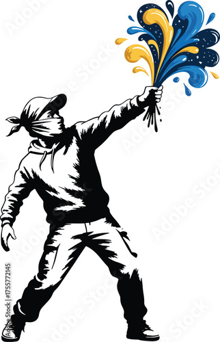 Bold painterly street art composition of child releasing colorful splashes vector