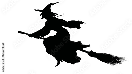 Silhouette of a witch flying on a broomstick against a white background (2)