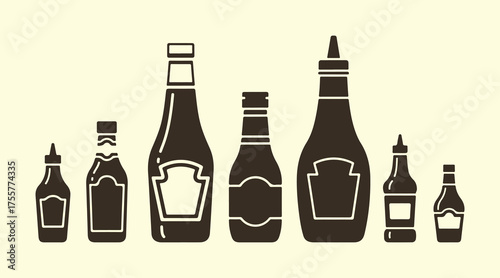 Black glyph icon representing sauces. Ketchup stored in a bottle.A condiment perfect for barbecue cooking.
An ingredient for recipes. Dressings for meals. Vector illustration.