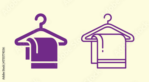 Towel and hanger silhouette graphic. Towel drying. Customizable vector

