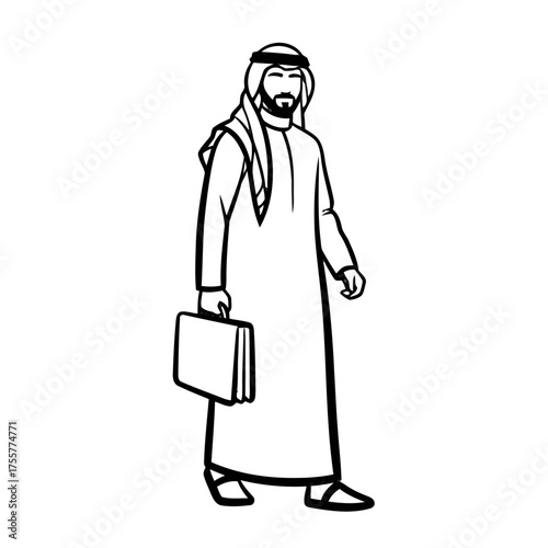 Man in traditional arabic clothing walking with briefcase