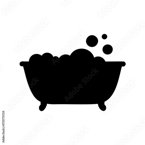 Black silhouette of a bathtub filled with bubbles for a relaxing bath