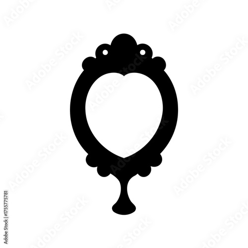 Elegant heart shaped vanity mirror with ornate frame in solid black color