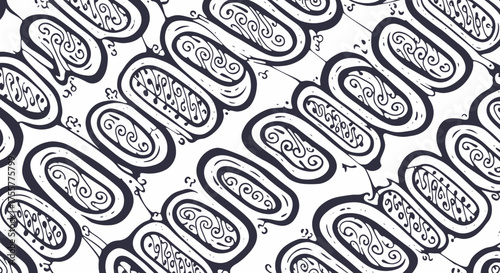 Intricate black and white ethnic pattern for textile design, evoking elegant batik art, ideal for fashion, crafts, and stylish wallpaper, a unique background