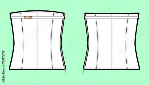 Fitted High-Waist Corset Belt Flat Sketch with Vertical Seaming and Zipper