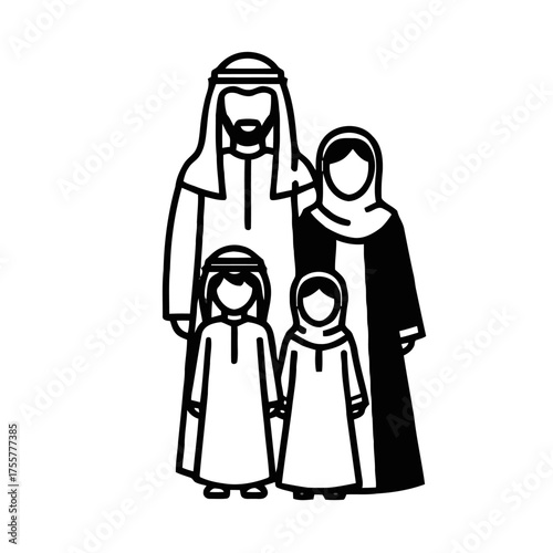 Stylized icon an arab family including parents and two children