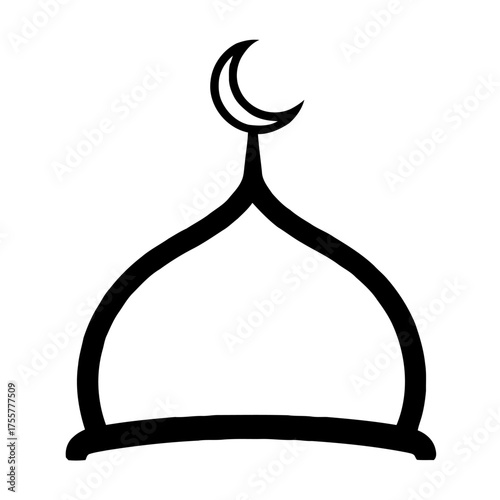 Simple black outline mosque dome with crescent moon on top