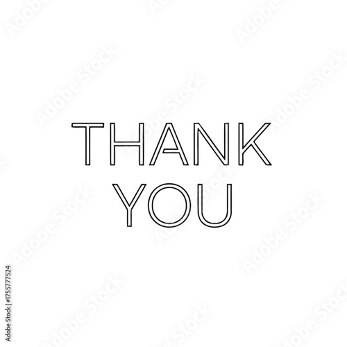 Minimalist outline text spelling thank you in uppercase letters, isolated on clean transparent