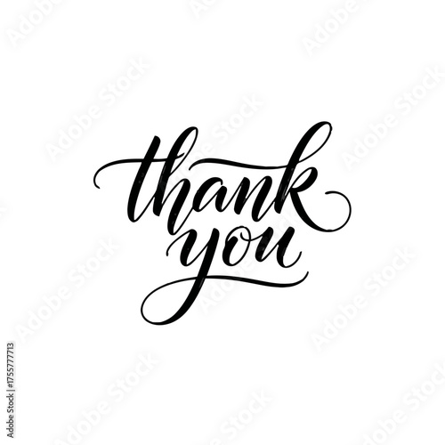 Elegant black calligraphy text thank you on transparent, conveying gratitude, appreciation, and politeness in stylish and artistic manner
