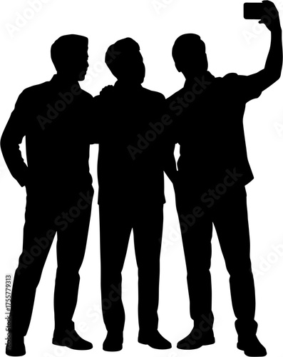 Friends Taking Selfies Silhouette Vector Illustration