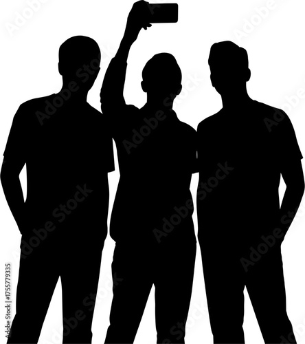 Friends Taking Selfies Silhouette Vector Illustration