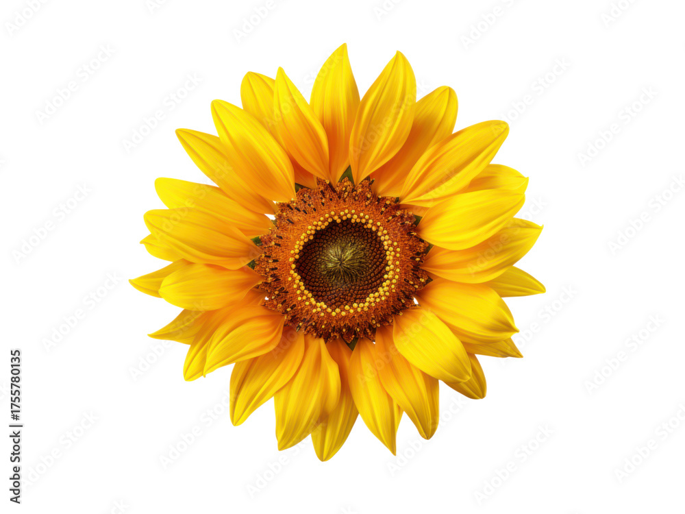 Fototapeta premium Bright yellow sunflower bloom with dark center petals, Isolated On Transparent Background
