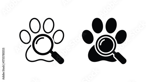 Vector art of paw print with magnifying glass icon perfect for pet detective or animal tracking service logo design