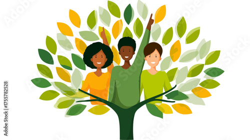 United trio stand within stylized tree