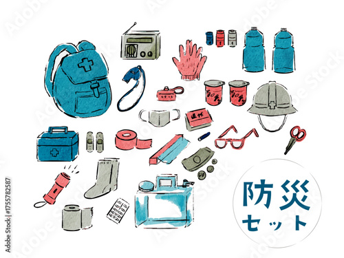 やさしい手描き風の防災グッズセット
