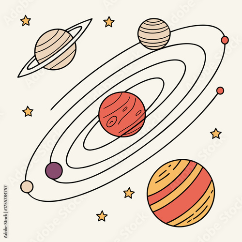 Illustration of solar system planets with orbits