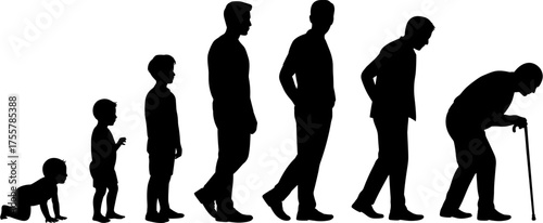 Human Evolution from Child to Grandfather Silhouette Vector Illustration
