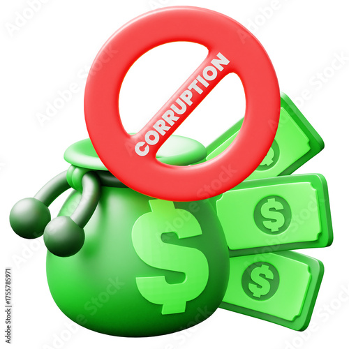 Anti Corruption Symbol Over Money Bag And Banknotes Transparent Background Represents Financial Integrity And Honesty In Business And Government Transparent Background