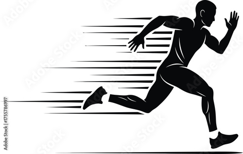 Silhouette of a man running fast, isolated on white background a symbol of speed, competition, and athleticism in a minimalist design