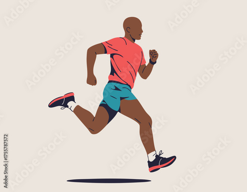 Man running swiftly donned in sportswear set against a plain background