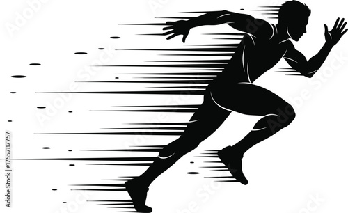 Silhouette of a man running fast, isolated on white background a symbol of speed, competition, and athleticism in a minimalist design