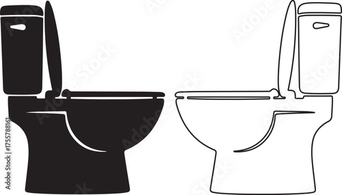 Vector art of two toilet bowls, one black and one white, silhouette art design