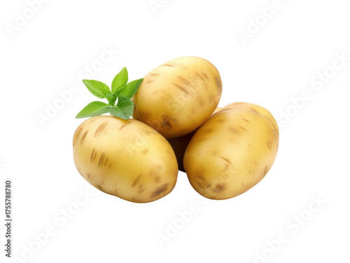 Golden potatoes with fresh green leaves isolated on black yellow, Isolated On Transparent Background