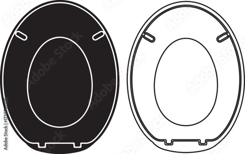 Vector art of two toilet seats, one black and one white outline, silhouette art design