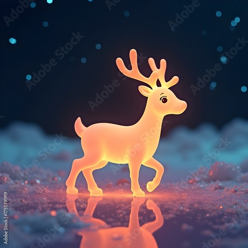 Glowing Reindeer Luminescence A Festive Holiday Scene with Sparkling Snow and Twinkling Stars in a Tranquil Night Setting