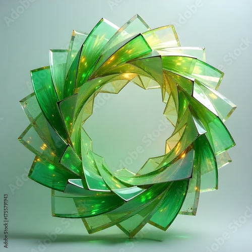 Emerald Radiance Glass Wreath Artistic Still Life Green Tones Elegant Design Contemporary Art Home Decor