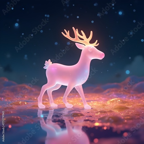 Enchanted Crystal Deer Luminescence Amidst a Starry Night Dreamscape Ethereal Glow and Tranquil Beauty in the Imaginative Realm