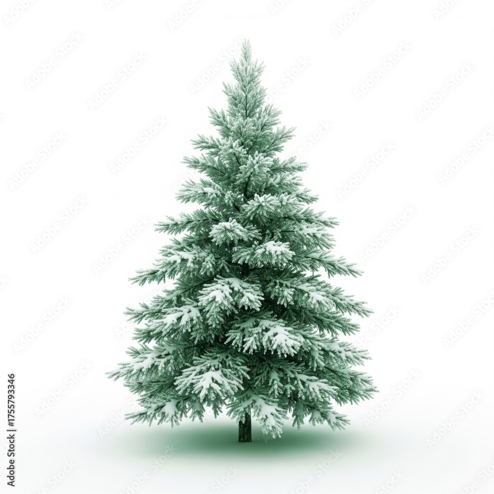 Fototapeta premium Isolated Snow Covered Christmas Tree Against a White Background in a Studio Shot