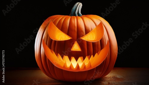 Spooky Carved Halloween Pumpkin With A Grinning Face And Glowing Eyes Isolated On Transparent Background