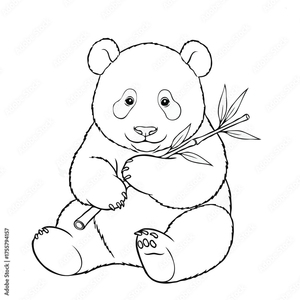 Obraz premium Cute Panda with Bamboo Coloring Page