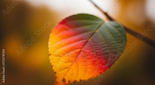 Close Up of Autumn Leaf with Vibrant Colors in Blurred Background