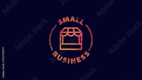 Small Business Emblem: An elegant symbol with a market stand motif, the emblem radiates a promise of local commerce and entrepreneurial spirit, set against a dark background.