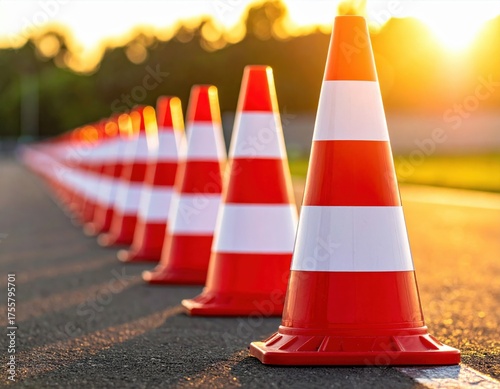 safety road work ahead construction traffic detour cone barrier signs alert drivers of upcoming maintenance, repair, asphalt, and paving near lane closure and excavation, improving