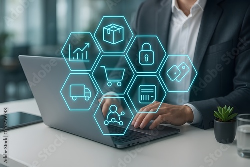 Ecommerce operations icons logistics and payments