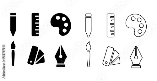 Creative design tools icons set vector art scalable graphics for artists and designers
